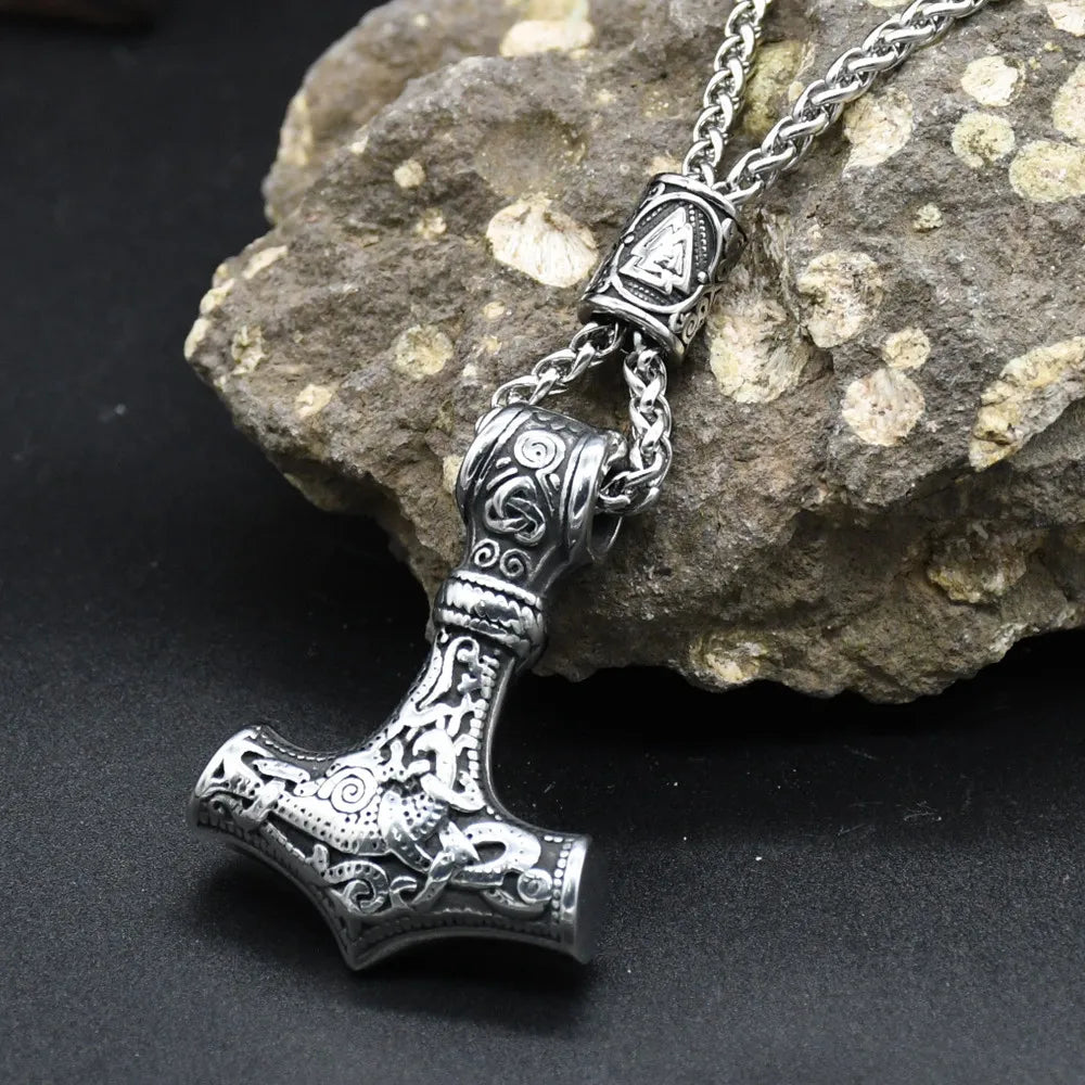 Norse Vikings Thor's Hammer Mjolnir Scandinavian Rune Amulet Keychain Stainless Steel Vegvisir Anchor Pendant Male Jewelry