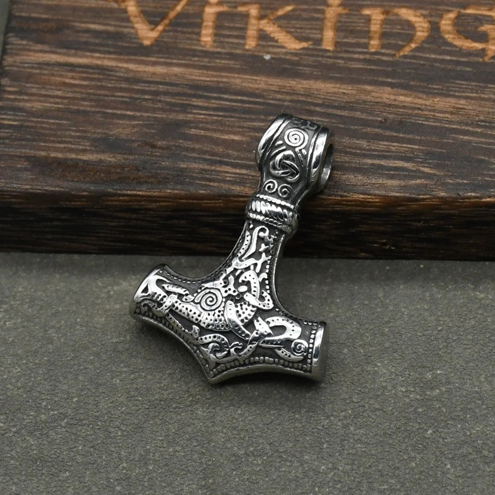 Norse Vikings Thor's Hammer Mjolnir Scandinavian Rune Amulet Keychain Stainless Steel Vegvisir Anchor Pendant Male Jewelry