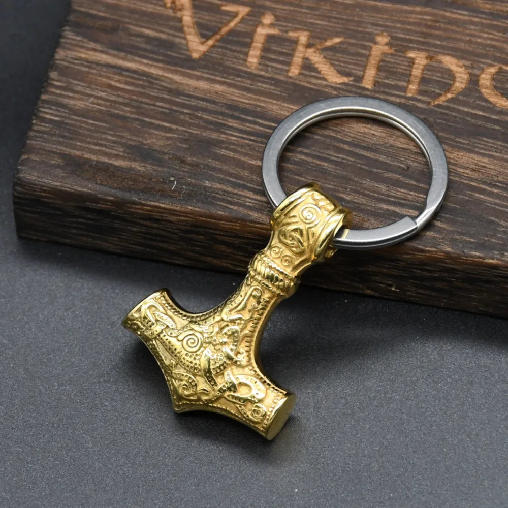 Norse Vikings Thor's Hammer Mjolnir Scandinavian Rune Amulet Keychain Stainless Steel Vegvisir Anchor Pendant Male Jewelry