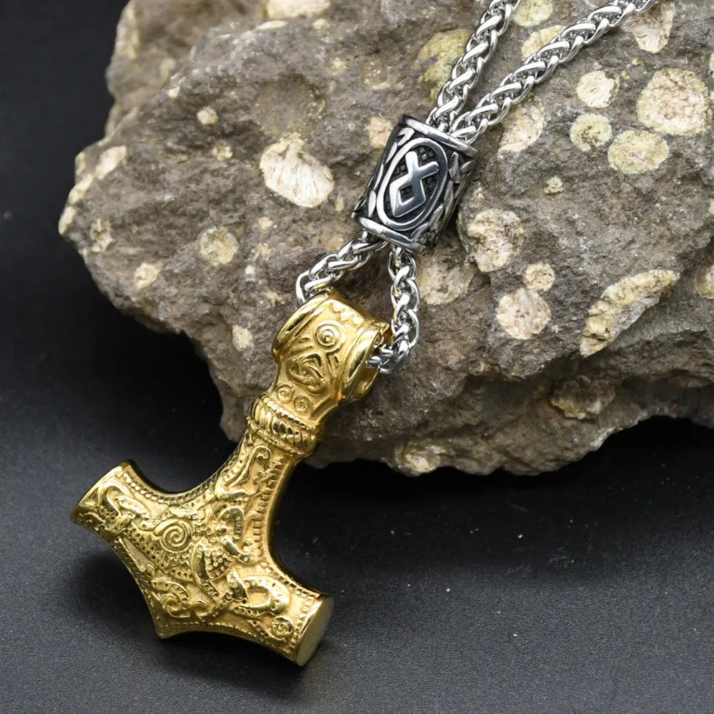 Norse Vikings Thor's Hammer Mjolnir Scandinavian Rune Amulet Keychain Stainless Steel Vegvisir Anchor Pendant Male Jewelry