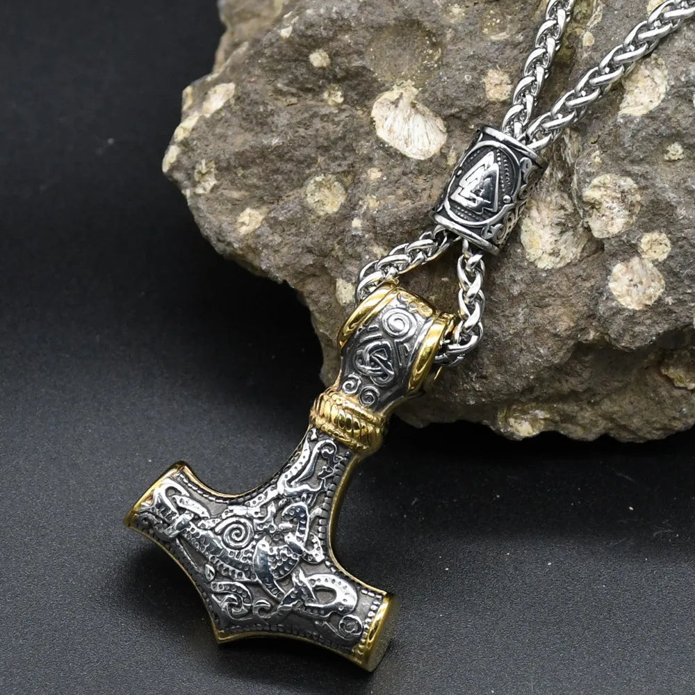 Norse Vikings Thor's Hammer Mjolnir Scandinavian Rune Amulet Keychain Stainless Steel Vegvisir Anchor Pendant Male Jewelry