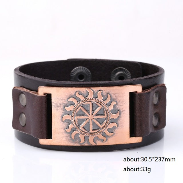VIKING BRACELET SYMBOL OF SUN (LEATHER)