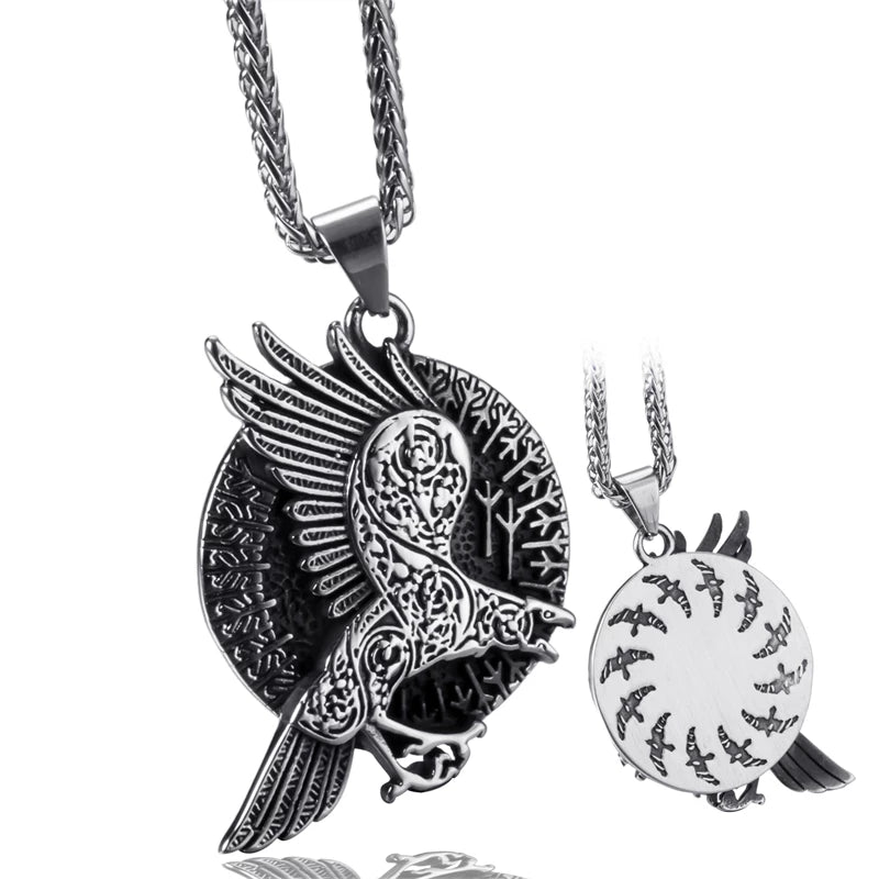 Norse Raven and Runes Pendant Necklace