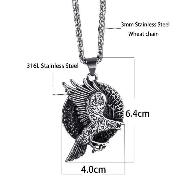 Norse Raven and Runes Pendant Necklace
