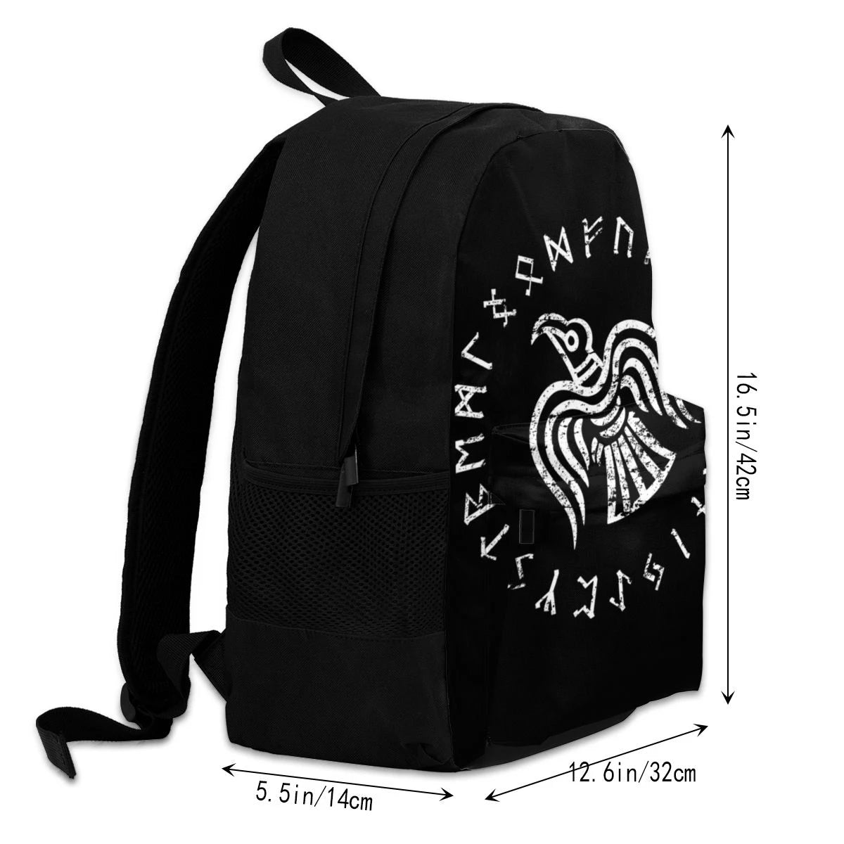 Norse Raven In Runic Circle Large Capacity Viking Backpack