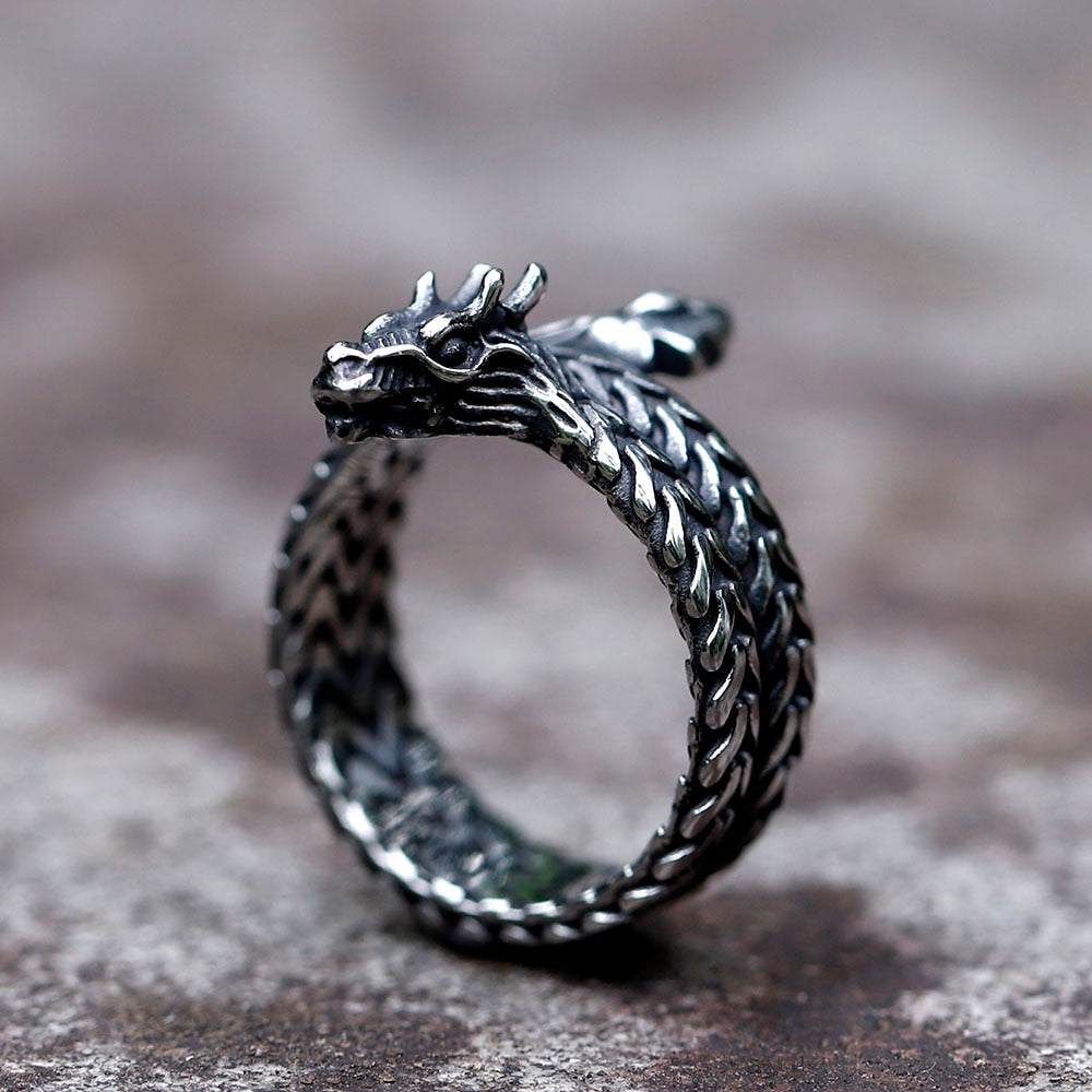 Coiled Jormungandr Dragon Ring- Adjustable Viking-Store