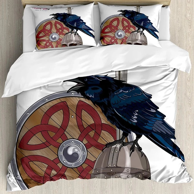 VIKING BED SET - RAVEN ON STEEL HELMET