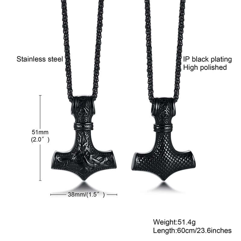 Black Mjolnir Necklace With Steel Chain