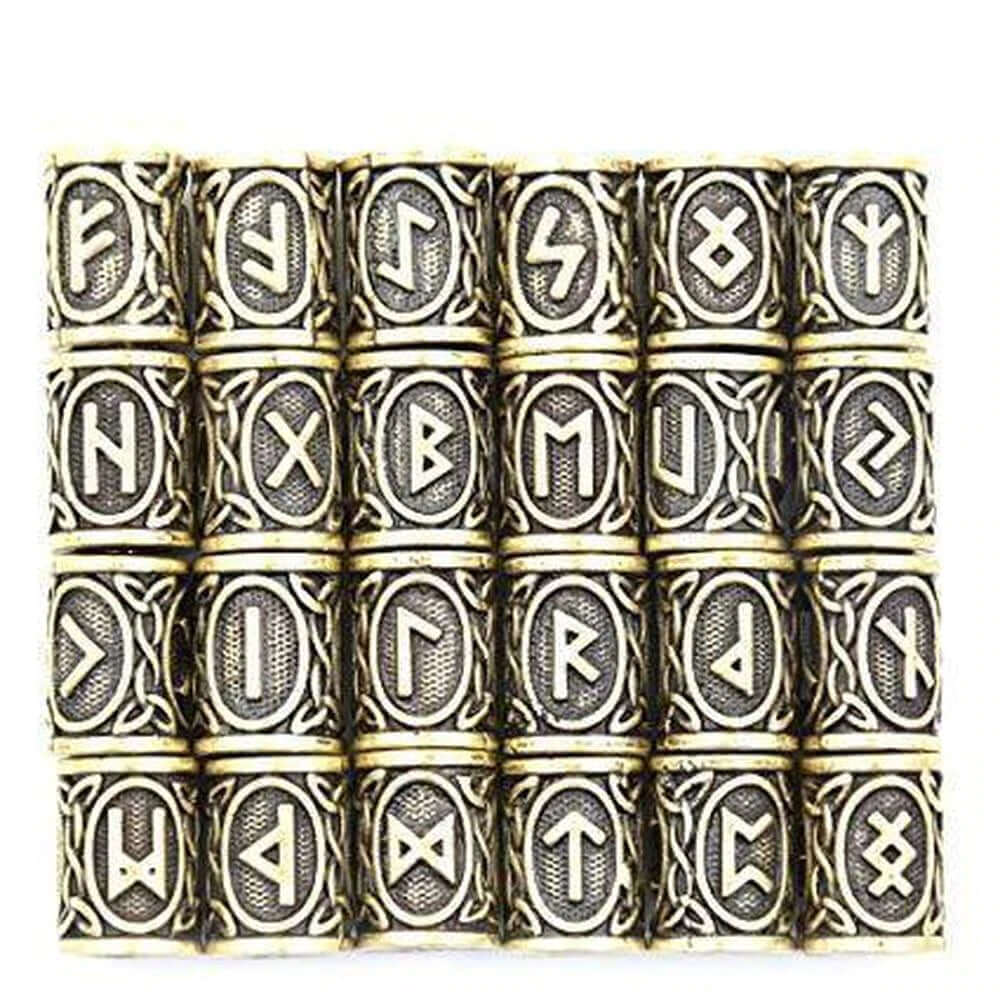 24Pcs Futhark Runes Viking Beads for Beards and Necklace Viking