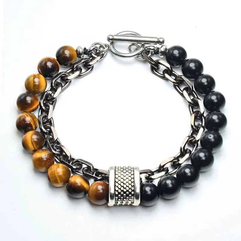 Men's Double Chain Link Stone Bracelet