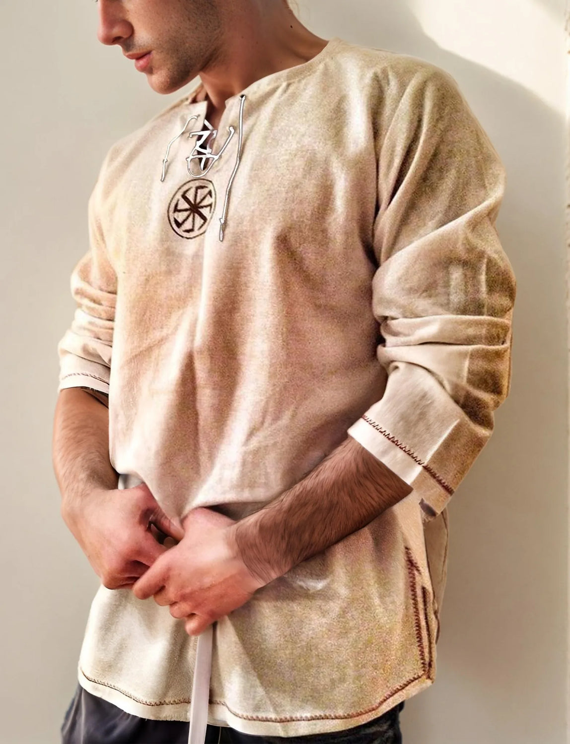 Men's Renaissance Viking Logo Vintage Ethnic Phoenix Long Sleeve Shirt Casual Long Sleeve Henley Beach Shirt
