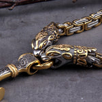 Never Fade Men stainless steel Wolf head norse viking amulet thor hammer pendant necklace viking king chain