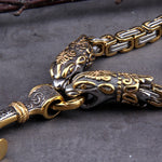 Gold Trimmed King Chain With Dragon Heads & Fenrir Pendant