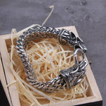 Never Fade Rock Viking Dragon Charm Bracelet Men's Stainless Steel Mesh Chain silver color Wolf Punk Bracelets Biker Jewelry