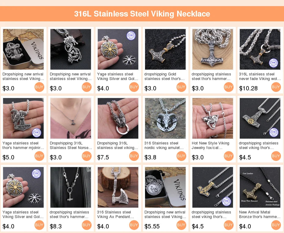 Dropshiping new arrival stainless steel Viking Mjolnir rune and Axe pendant necklace men gift