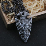 "Helm of Awe" and "Viking Vegvisir" Iron Color Viking spear Pendant Necklace with Stainless Steel Chain As Men Gift