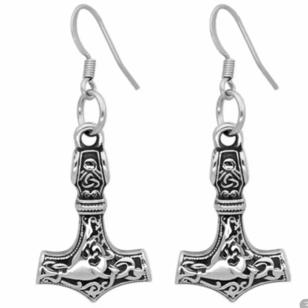 Nordic viking rune earrings small thor hammer Mjolnir stainless steel earrings with gift bag