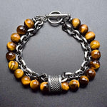 Men's Double Chain Link Stone Bracelet