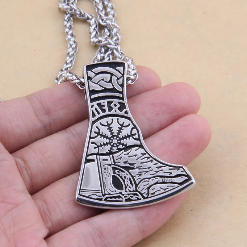 Dropshiping new arrival stainless steel Viking Mjolnir rune and Axe pendant necklace men gift