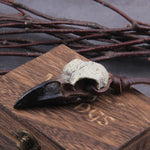 3D Goth Raven Skull Necklace Resin Replica Raven Magpie Crow Poe Gothic Gift,Halloween Raven Skull Necklace with wooden box