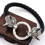 Viking rune bead Wolf Head Bracelet Stainless Steel Animal head Leather Bracelet For Women men gift