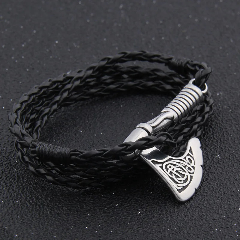 Men's Jewelry Axe Wrap Viking Bracelet Men's Leather Accessories Silver Color Hatchet Handmade Pirate Bracelet For Male