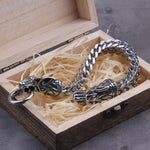 Never Fade Rock Viking Dragon Charm Bracelet Men's Stainless Steel Mesh Chain silver color Wolf Punk Bracelets Biker Jewelry