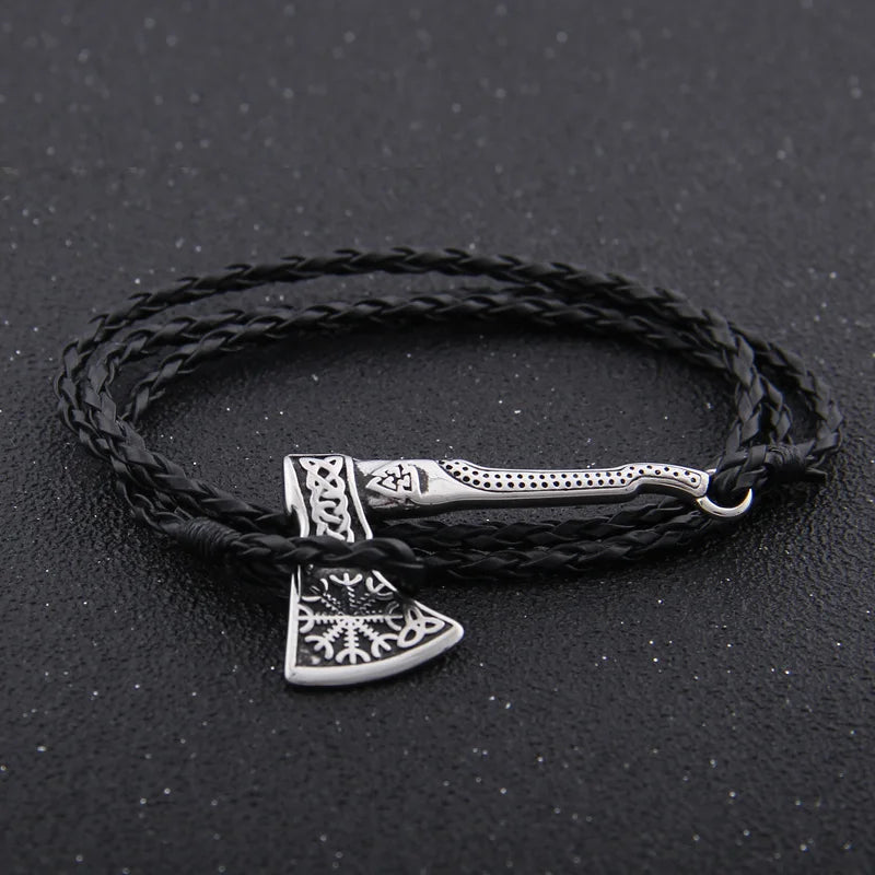 Men's Jewelry Axe Wrap Viking Bracelet Men's Leather Accessories Silver Color Hatchet Handmade Pirate Bracelet For Male