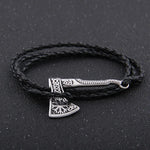 Men's Jewelry Axe Wrap Viking Bracelet Men's Leather Accessories Silver Color Hatchet Handmade Pirate Bracelet For Male