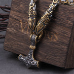 Gold Trimmed King Chain With Dragon Heads & Fenrir Pendant