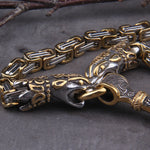 Gold Trimmed King Chain With Dragon Heads & Fenrir Pendant