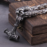 Gold Trimmed King Chain With Dragon Heads & Fenrir Pendant