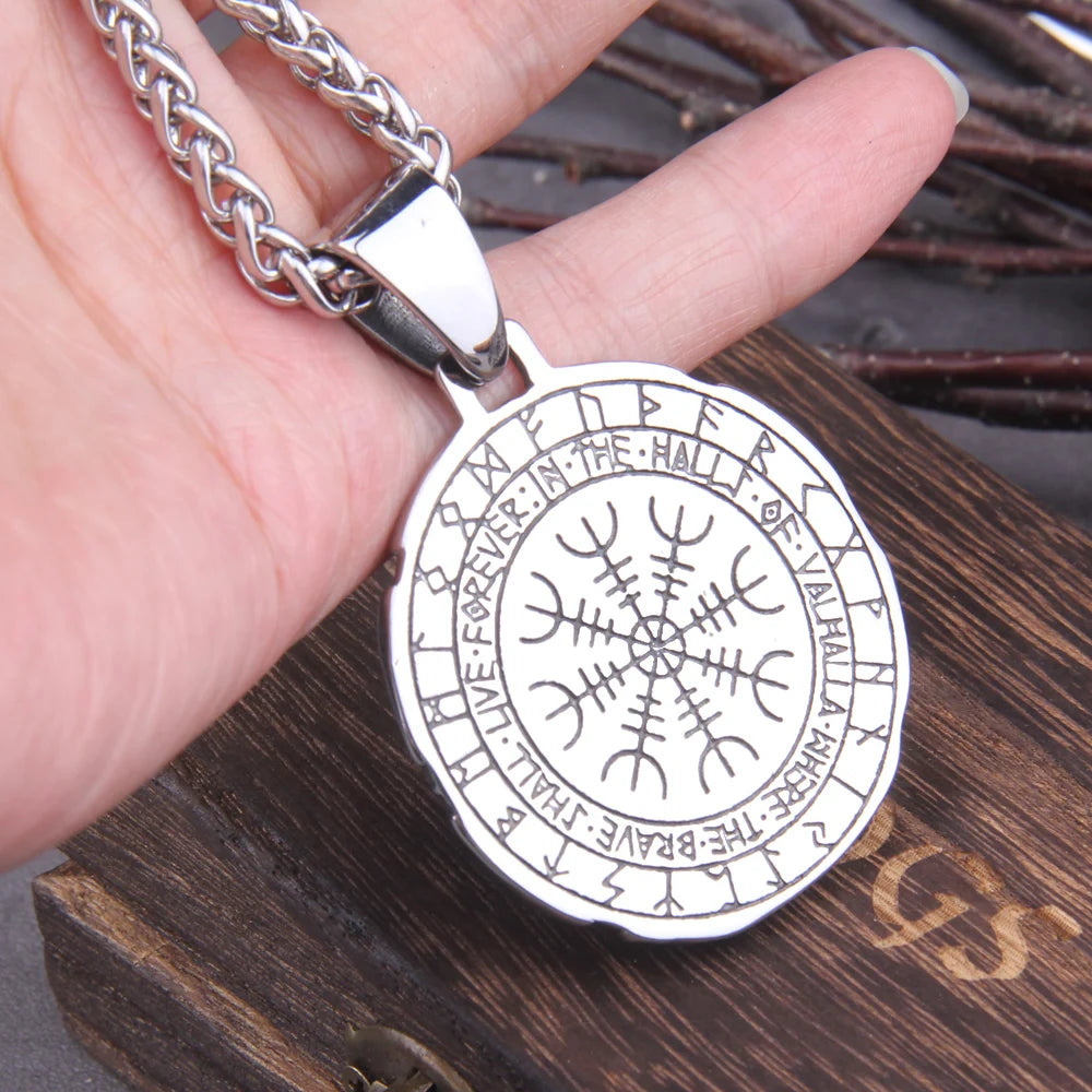 Stainless Steel Vegvisir Viking Mix Gold Color Rune Necklace Viking Scandinavian Norse Viking Necklace Men Christmas Gift