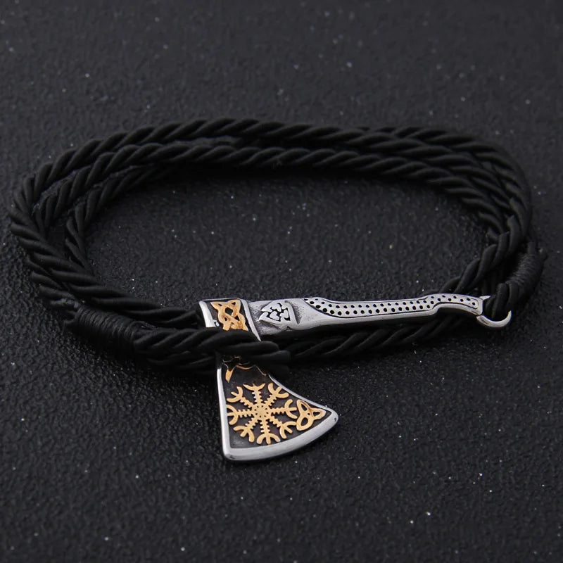 Men's Jewelry Axe Wrap Viking Bracelet Men's Leather Accessories Silver Color Hatchet Handmade Pirate Bracelet For Male