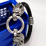 Viking rune bead Wolf Head Bracelet Stainless Steel Animal head Leather Bracelet For Women men gift