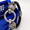 Viking rune bead Wolf Head Bracelet Stainless Steel Animal head Leather Bracelet For Women men gift