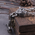 Gold Trimmed King Chain With Dragon Heads & Fenrir Pendant