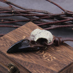 3D Goth Raven Skull Necklace Resin Replica Raven Magpie Crow Poe Gothic Gift,Halloween Raven Skull Necklace with wooden box