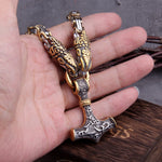 Gold Trimmed King Chain With Dragon Heads & Fenrir Pendant