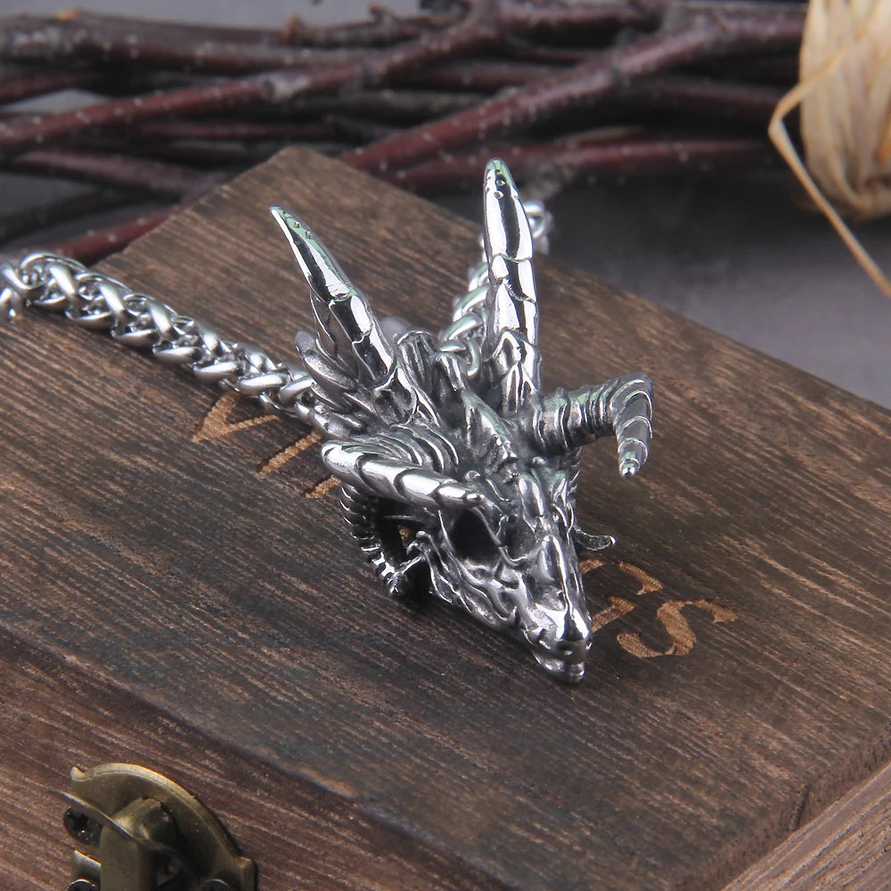Dragon Pendant Necklaces Stainless Steel Jewelry Skull Head Necklace Punk Men Accessories Dragon Pendant Jewelry