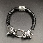 Viking rune bead Wolf Head Bracelet Stainless Steel Animal head Leather Bracelet For Women men gift