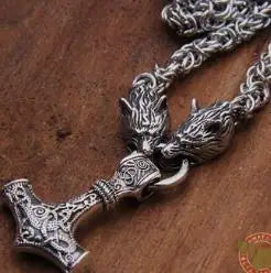 925 Sterling Silver Viking Bear Pendant Nekclace with stainless steel wolf chain as gift