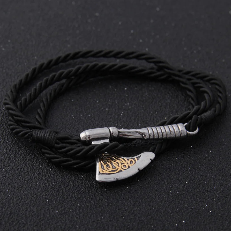 Men's Jewelry Axe Wrap Viking Bracelet Men's Leather Accessories Silver Color Hatchet Handmade Pirate Bracelet For Male