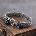 Never Fade Rock Viking Wolf Charm Bracelet Men's Stainless Steel Mesh Chain silver color Wolf Punk Bracelets Biker Jewelry