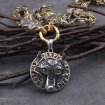 Gold Trimmed King Chain With Dragon Heads & Fenrir Pendant
