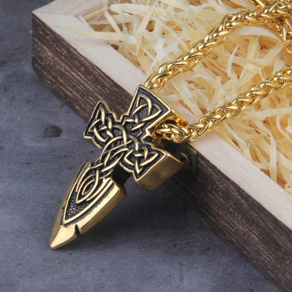 nordic freyr sword amulet stainless steel viking pendant necklace with wooden box as gift