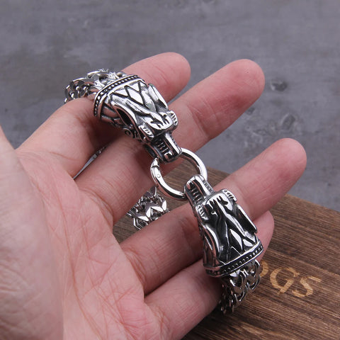 Never Fade Rock Viking Dragon Charm Bracelet Men's Stainless Steel Mesh Chain silver color Wolf Punk Bracelets Biker Jewelry