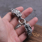 Never Fade Rock Viking Dragon Charm Bracelet Men's Stainless Steel Mesh Chain silver color Wolf Punk Bracelets Biker Jewelry