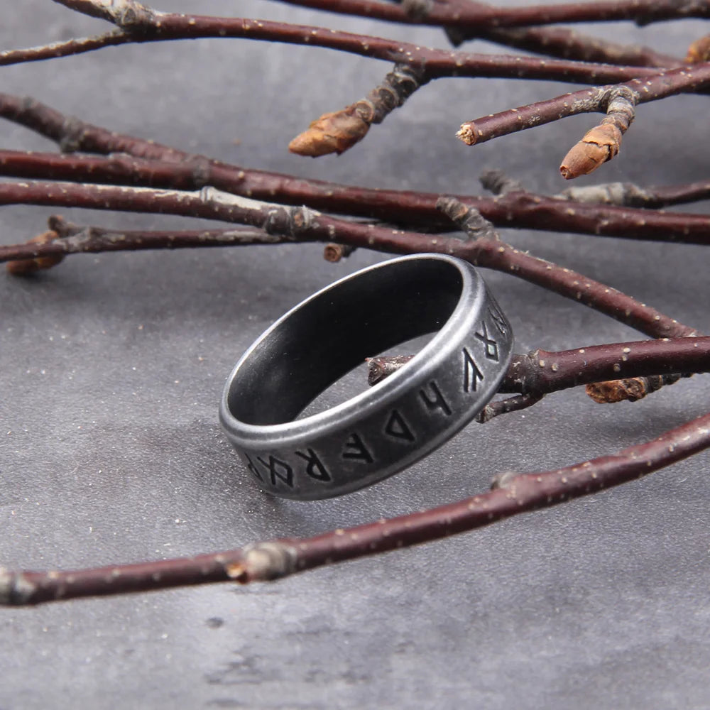 316L Stainless steel Odin Norse Viking Amulet Rune Fashion Style MEN and women fashion words RETRO Rings Jewelry with wooden box