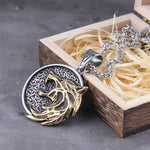 the Wizard wolf head pendant necklace for Geralt with a The Wild Hunt 3 Figure TV